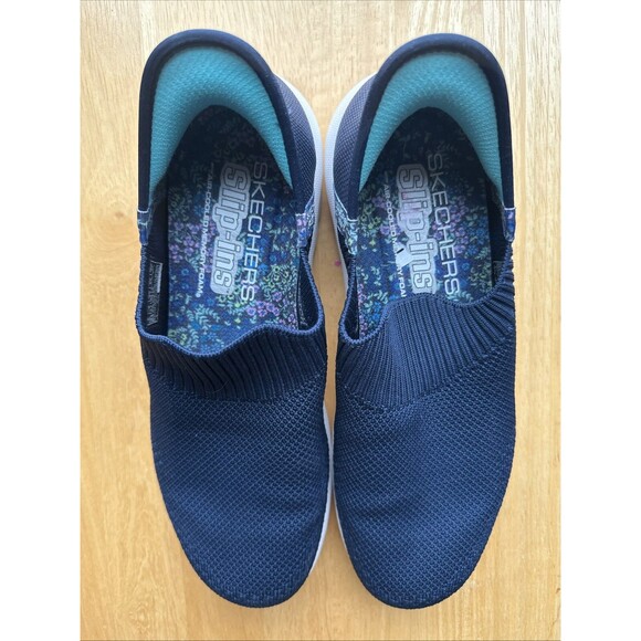 Skechers Women's 8 Stretch Fit Air Cooled Memory Foam Shoes Blue Floral - Picture 3 of 3